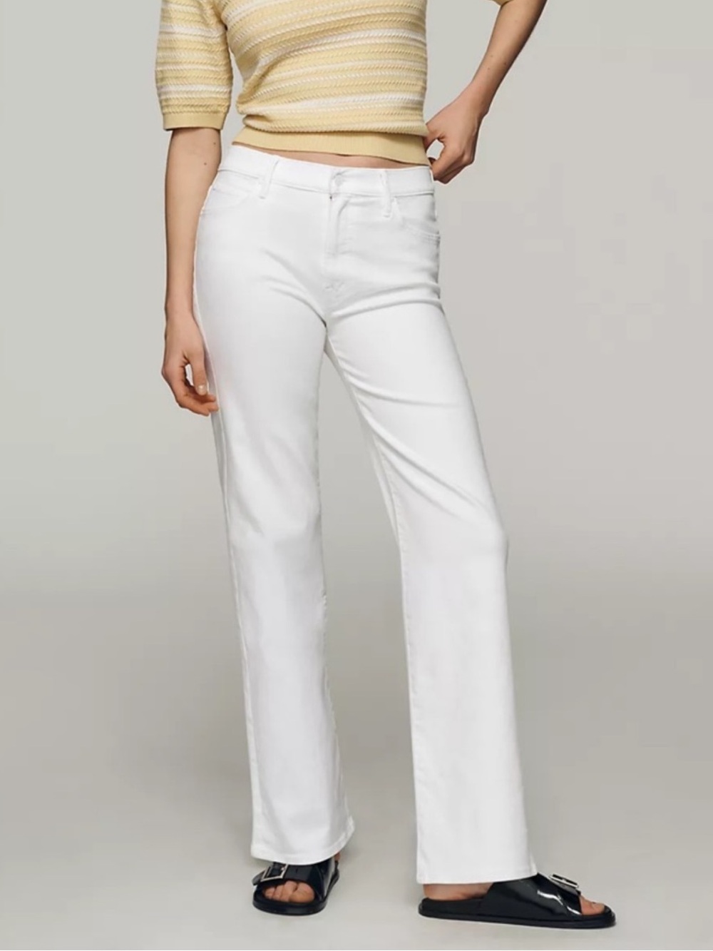 MOTHER Lil Kick It Jeans in Totally Innocent White Straight Leg